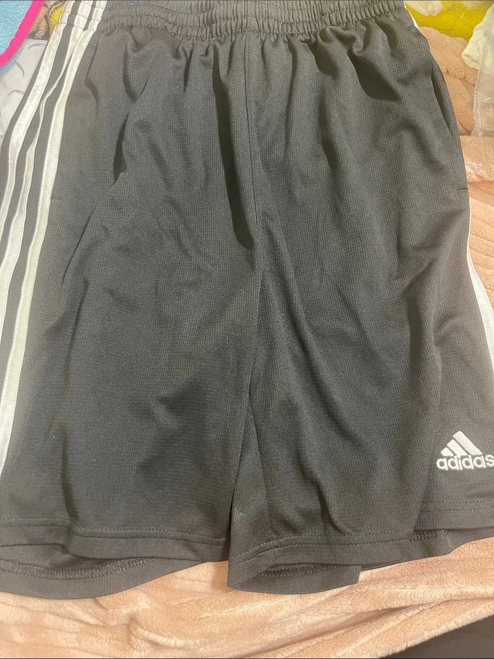 Addidas kids shorts black white strips size xl 18-20